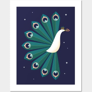 Ornamental Peacock on Blue Posters and Art